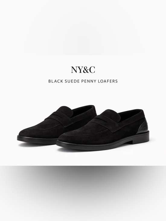 New York & Company Other - NY&C Jake Black Penny Loafers Mens 11‎ Suede Slip On Dress Shoes NIB